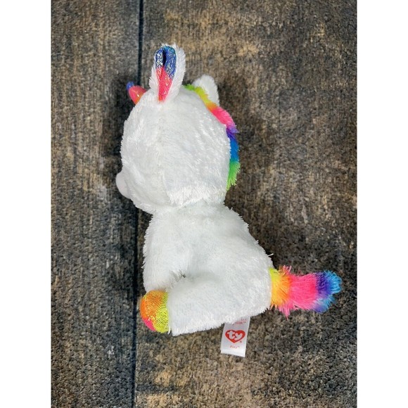 Ty Beanie Boo Pixy Plush Stuffed Animal White Rainbow Unicorn Ty Silk! Soft! - Picture 6 of 8
